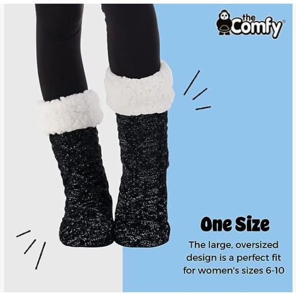 New THE COMFY  Black Slipper Socks Women’s Size 6-10 - Picture 2 of 2